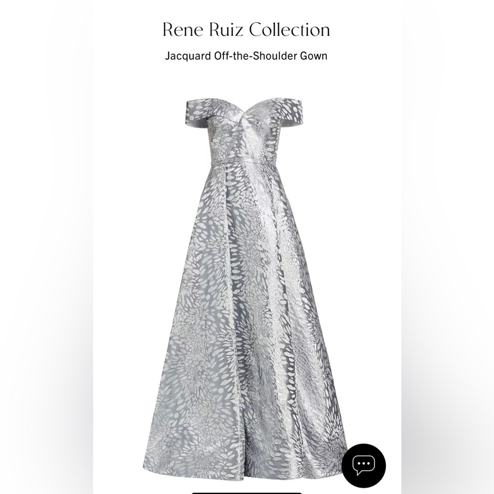 Renee Ruiz Couture Silver off the shoulder gown